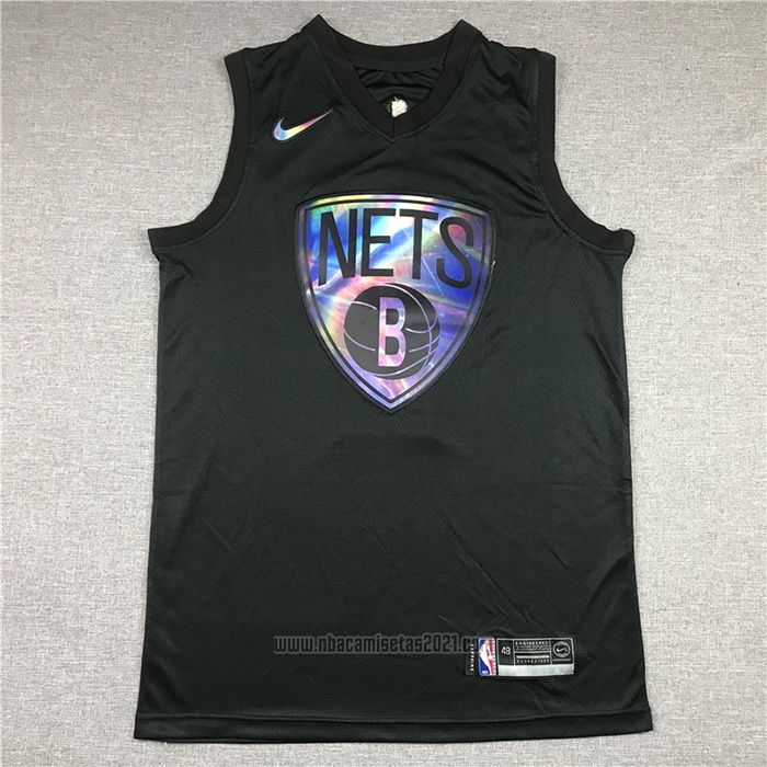 Camiseta Brooklyn Nets Kyrie Irving #11 Iridescent Logo Negro